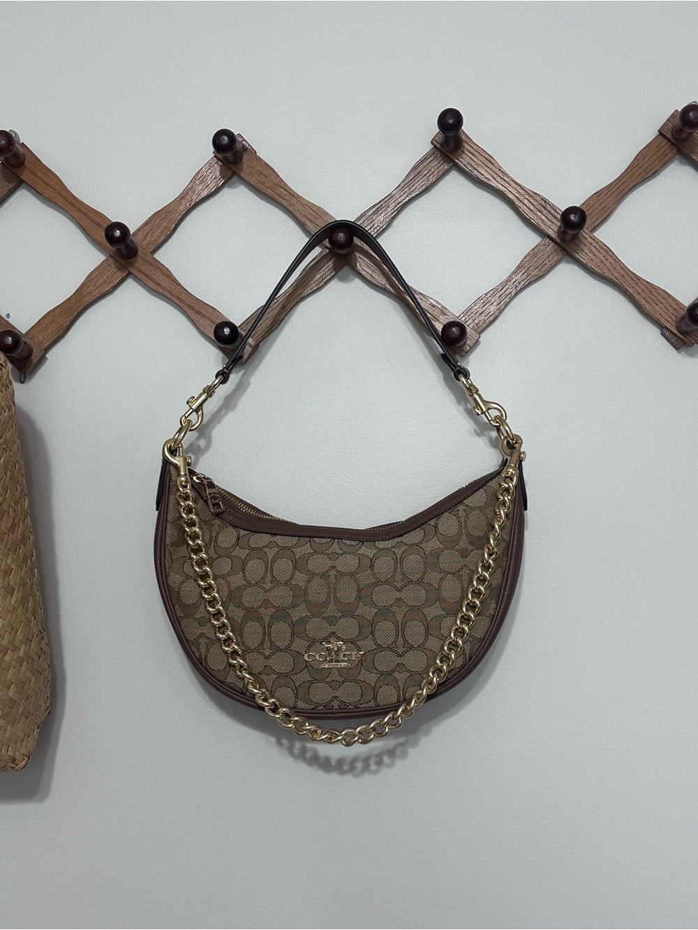 Coach Aria Jacquard Shoulder Bag with Gold Chain